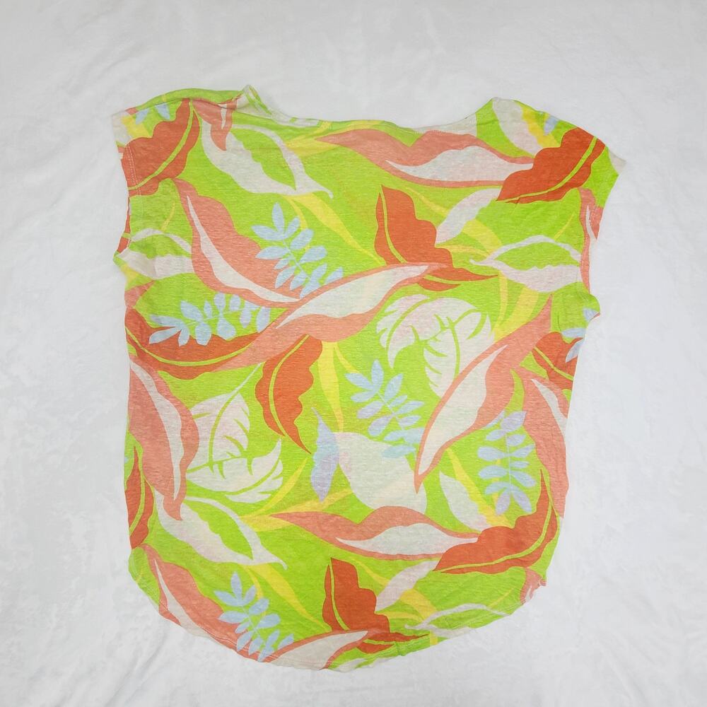 C&C California Linen Top Large Tropical Print Neon Green Summer Vacation Blouse - Picture 2 of 6